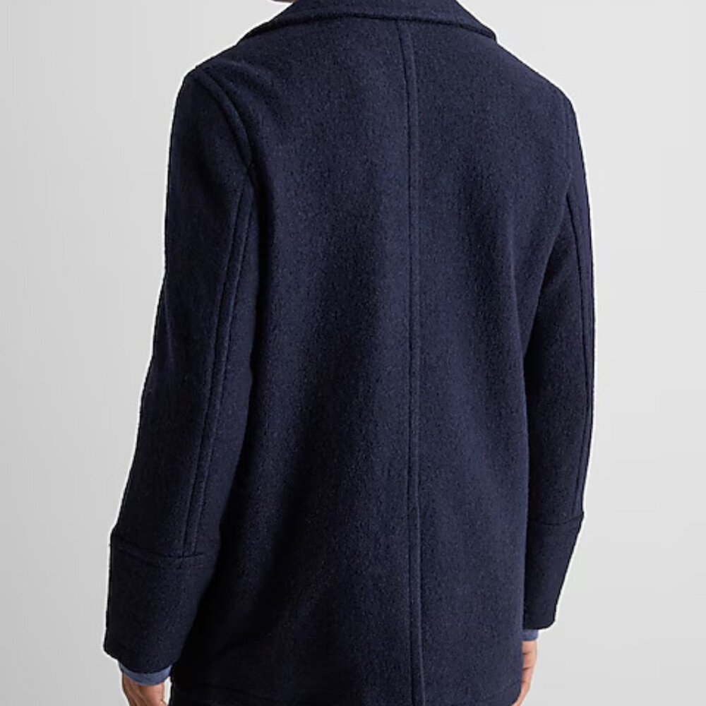 NWT Express Double Breasted Textured Boucle Wool-Blend Peacoat (Navy) - Picture 2 of 9